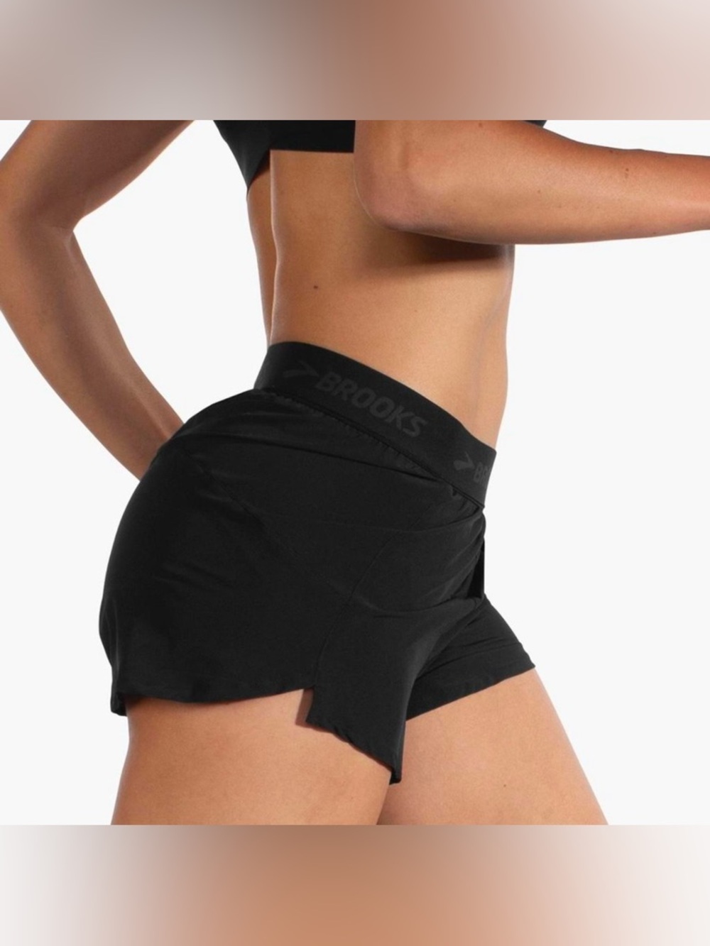 Brooks Black Women's Athletic Running Shorts Logo Waistband Pockets Size Medium